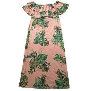 Boohoo Plus Imogen Palm Print Ruffle Tiered Maxi Dress Off The Shoulder Size 20